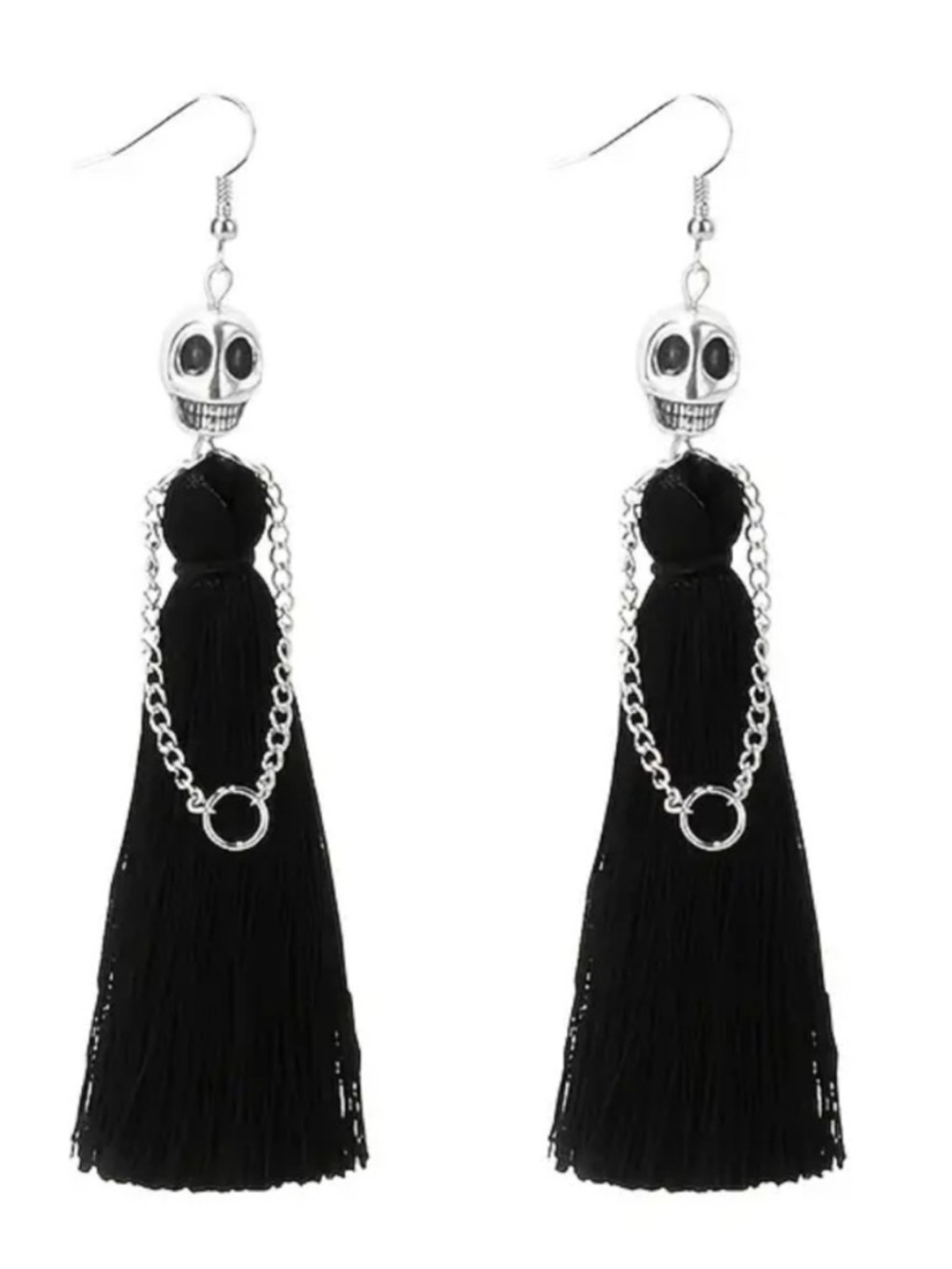 Skull Tassel Drop Earrings - Black
